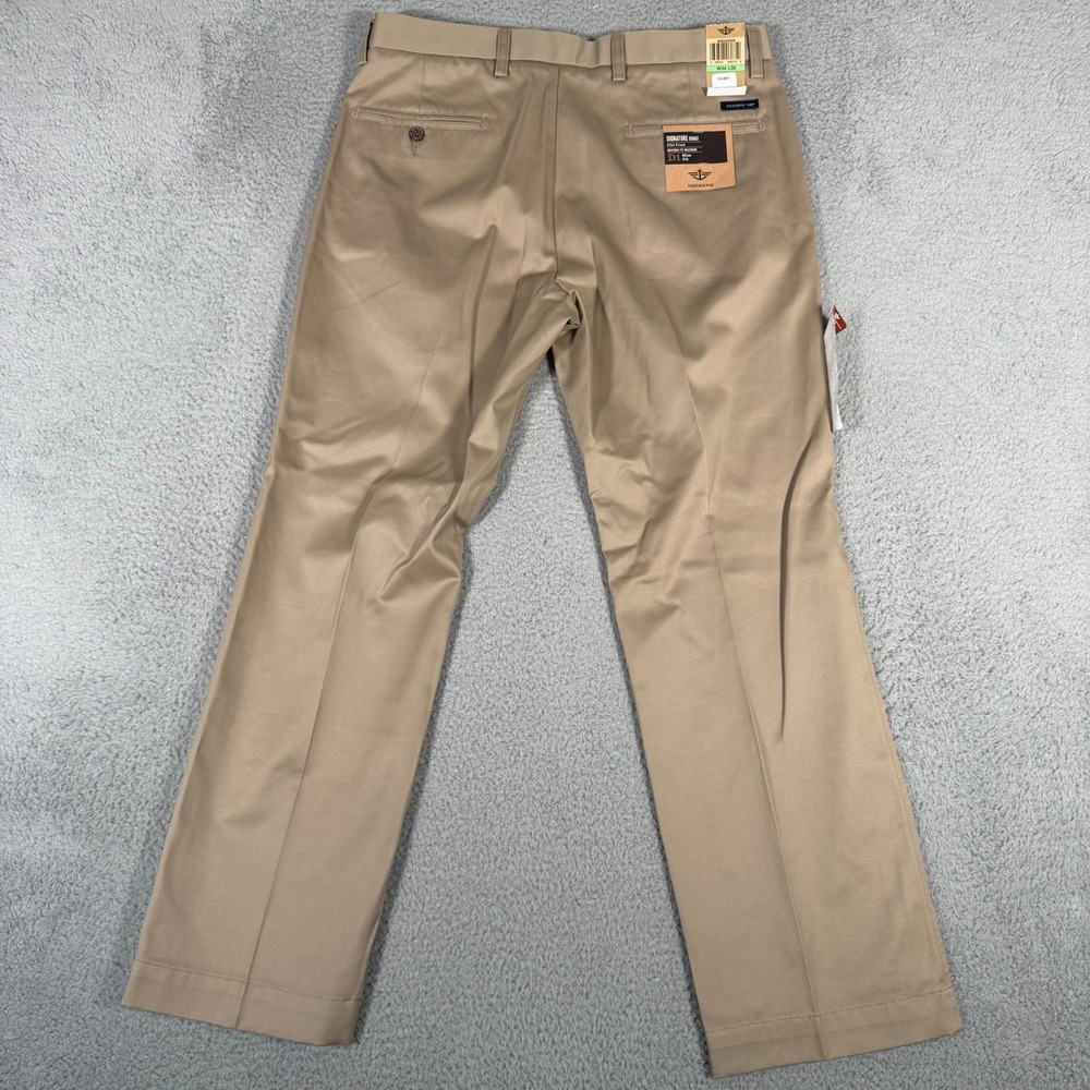 Dockers Pants Mens 34x30 Tan D1 Signature Khakis Flat Front Slim Fit Slacks New - Picture 10 of 11